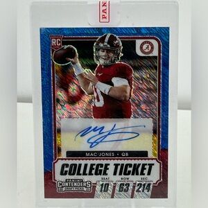 2021 Panini Contenders Mac Jones Auto 2/27 College Ticket Blue Shimmer Card